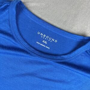 Unbound Merino Wool Crew Neck T-Shirt Men's XXL Blue Short Sleeve Fits Like XL